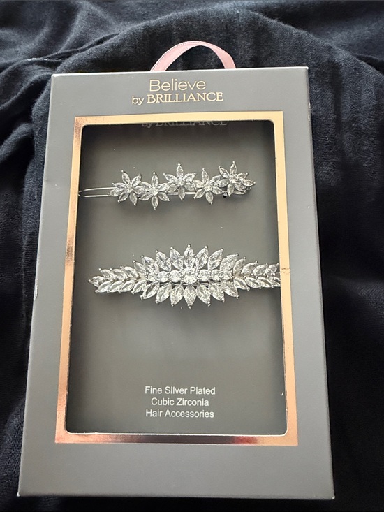 Accessories - Silver Plated Cubic Zirconia Hair Pin Set - Silver